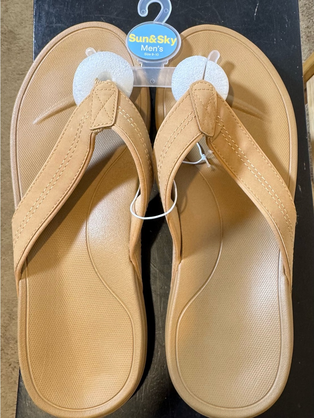 Sun & Sky Men’s Tan Comfort Flip Flop Sandals - Size 9/10